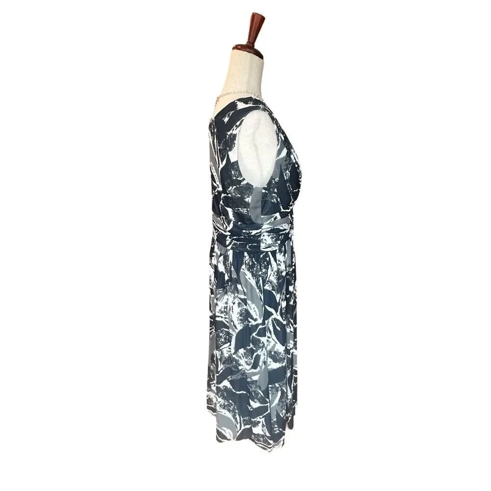 Coldwater Creek Sleeveless Crossover Midi Dress Black/Blue/White